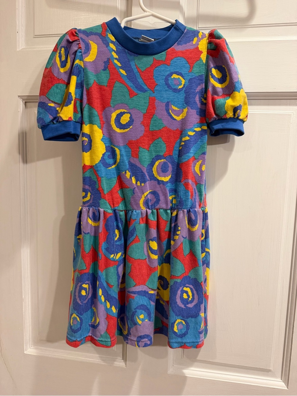 Vintage 80s Girls' Multicolor Floral Puff-Sleeve Casual Dress